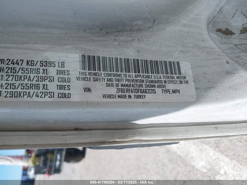 2015 RAM PROMASTER CITY TRADESMAN ZFBERFAT0F6A63215