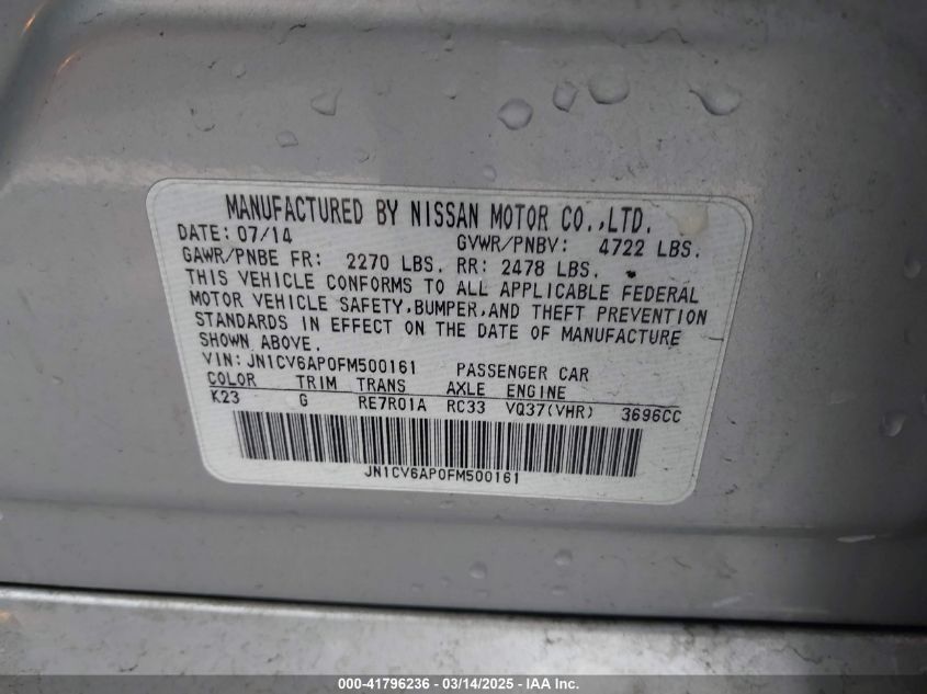 2015 Infiniti Q40 VIN: JN1CV6AP0FM500161 Lot: 41796236