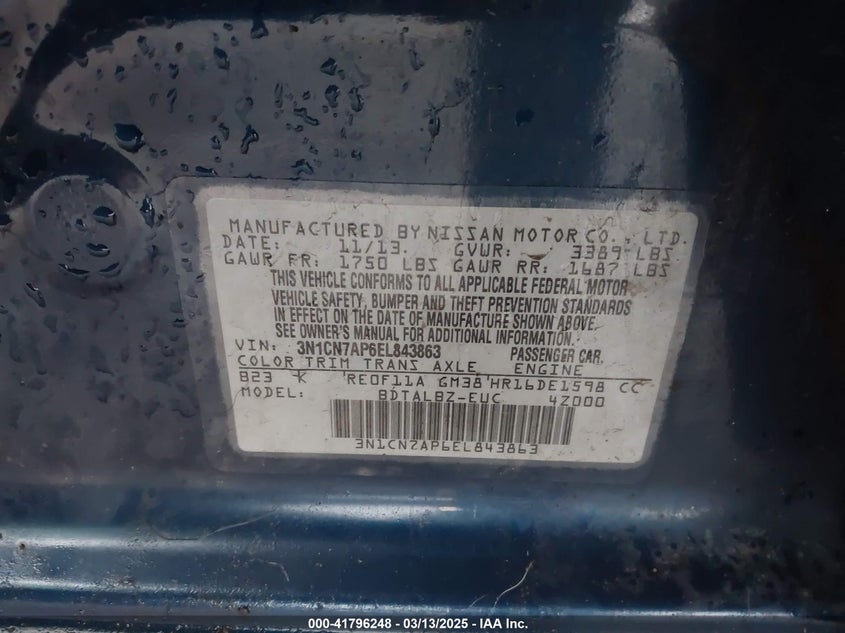 2014 NISSAN VERSA 1.6 SV - 3N1CN7AP6EL843863