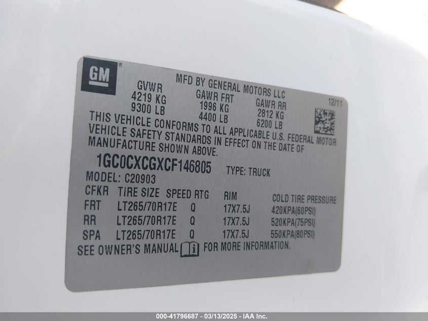 2012 CHEVROLET SILVERADO 2500HD VIN: 1GC0CXCGXCF146805