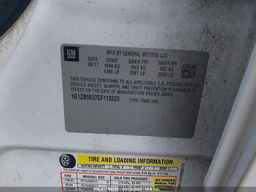 2012 CHEVROLET MALIBU VIN: 1G1ZB5E07CF110223