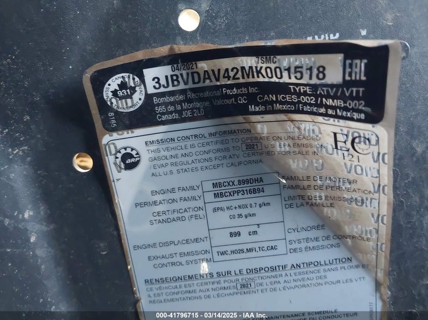2021 CAN-AM MAVERICK X3 X DS TURBO RR - 3JBVDAV42MK001518