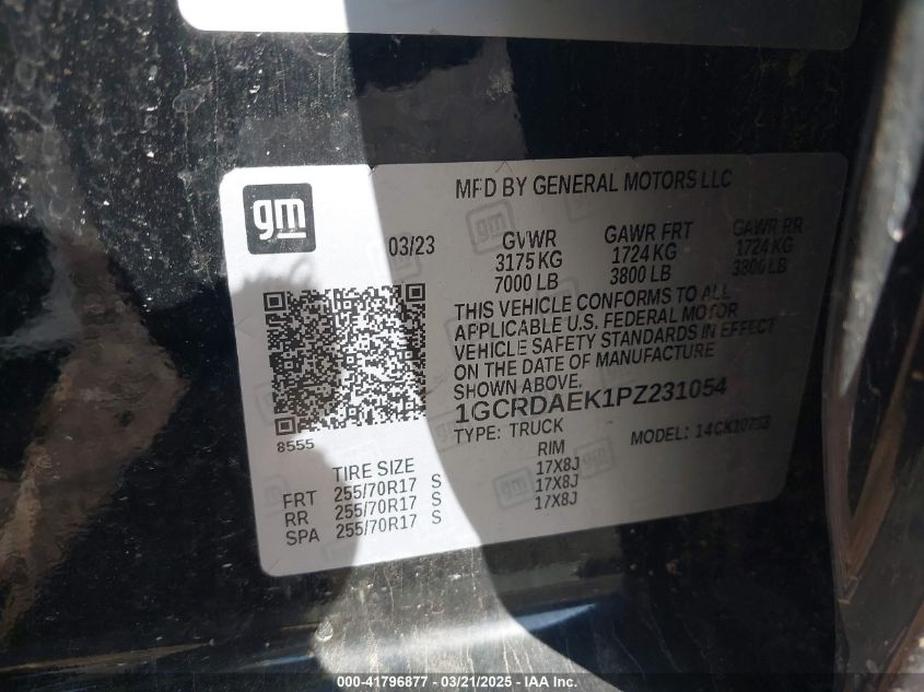 2023 Chevrolet Silverado 1500 4Wd Double Cab Standard Bed Wt VIN: 1GCRDAEK1PZ231054 Lot: 41796877