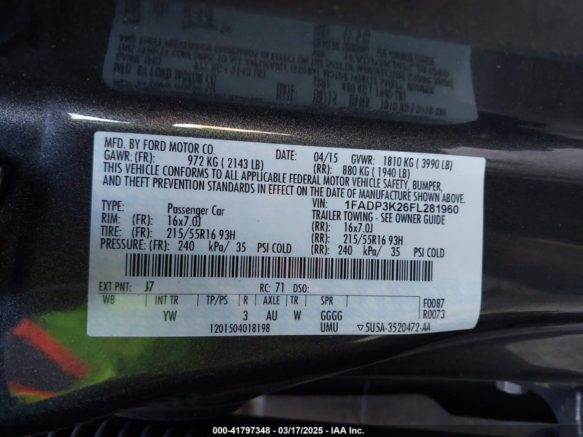 2015 FORD FOCUS SE - 1FADP3K26FL281960