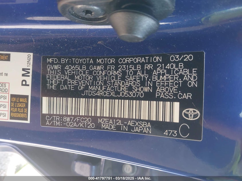 2020 TOYOTA COROLLA SE - JTDS4RCEXLJ053070