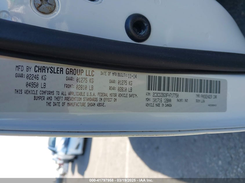 2015 DODGE CHALLENGER VIN: 2C3CDZBG9FH717750