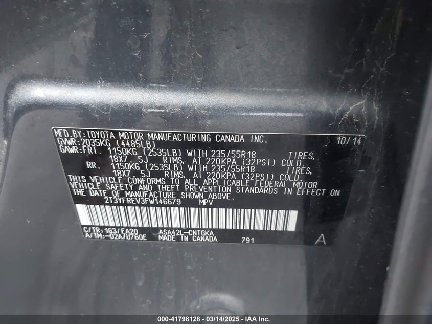 2015 TOYOTA RAV4 LIMITED - 2T3YFREV3FW146679