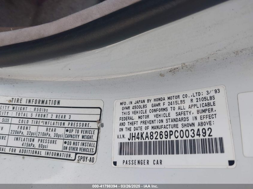 1993 Acura Legend L VIN: JH4KA8269PC003492 Lot: 41798394
