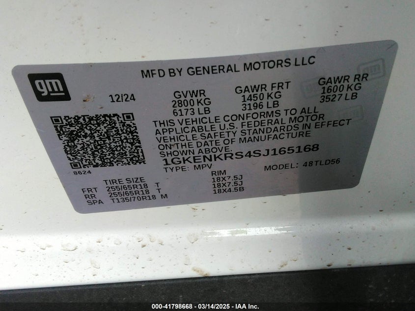 2025 GMC ACADIA 2.5L I-4 DI, DOHC, V(VIN: 1GKENKRS4SJ165168