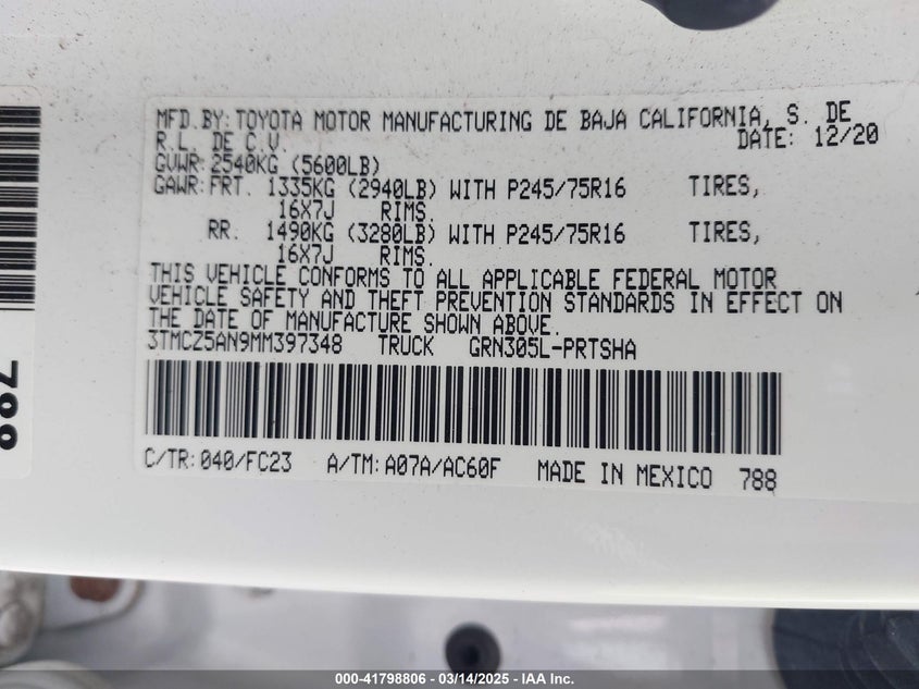 2021 TOYOTA TACOMA SR5 V6 - 3TMCZ5AN9MM397348