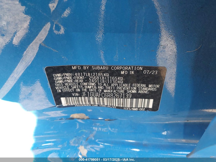 2024 SUBARU IMPREZA VIN: JF1GUAFC6R8267139
