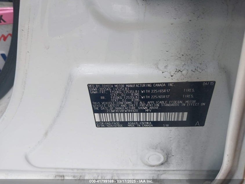 2015 TOYOTA RAV4 XLE - 2T3WFREV8FW184920