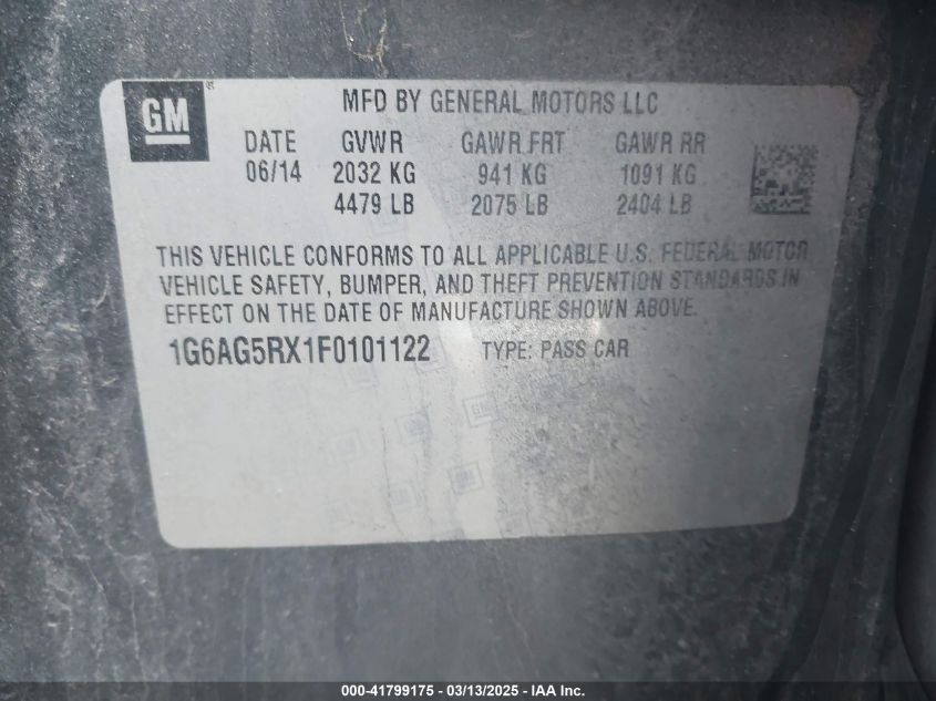 2015 Cadillac Ats Standard VIN: 1G6AG5RX1F0101122 Lot: 41799175