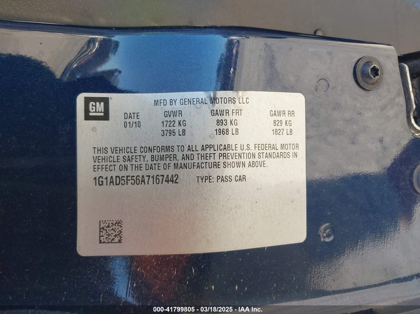2010 CHEVROLET COBALT VIN: 1G1AD5F56A7167442
