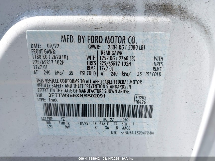 2022 FORD MAVERICK XL - 3FTTW8E9XNRB02091