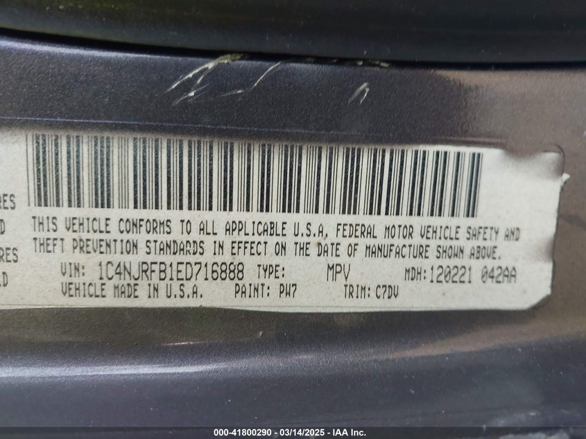 2014 JEEP PATRIOT LATITUDE - 1C4NJRFB7ED892604