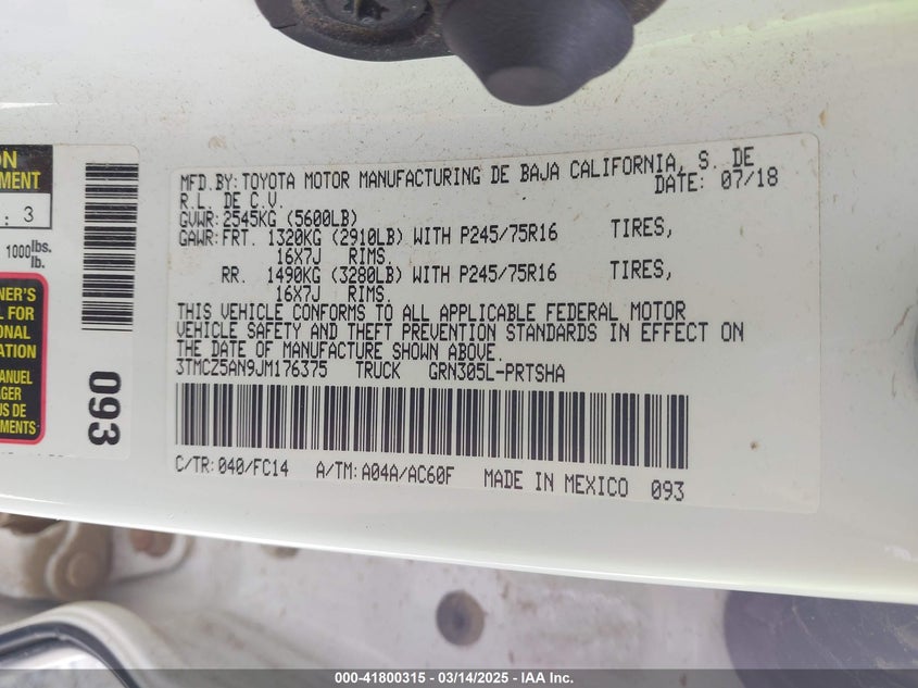 2018 TOYOTA TACOMA SR5 V6 - 3TMCZ5AN9JM176375