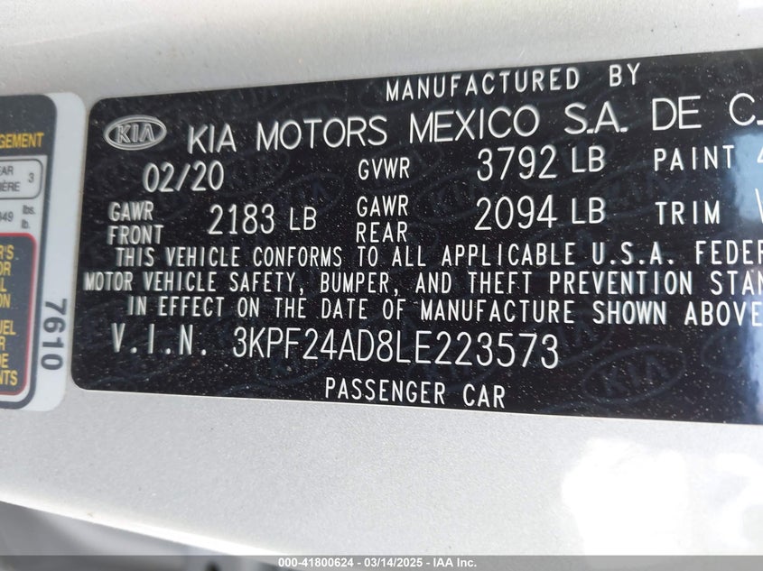 2020 KIA FORTE LXS - 3KPF24AD8LE223573