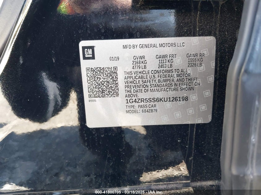 2019 BUICK LACROSSE VIN: 1G4ZR5SS6KU126198
