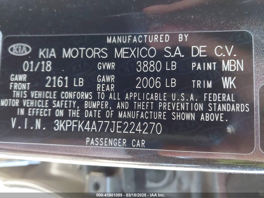 2018 KIA FORTE LX - 3KPFK4A77JE224270