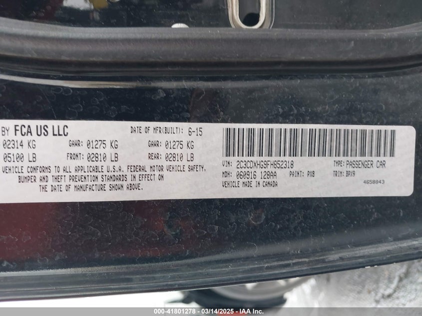 2015 Dodge Charger Sxt VIN: 2C3CDXHG9FH852318 Lot: 41801278