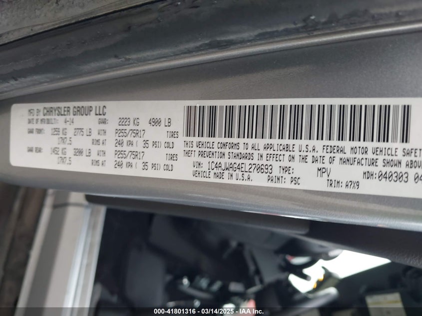 2014 JEEP WRANGLER / VIN: 1C4AJWAG4EL270693