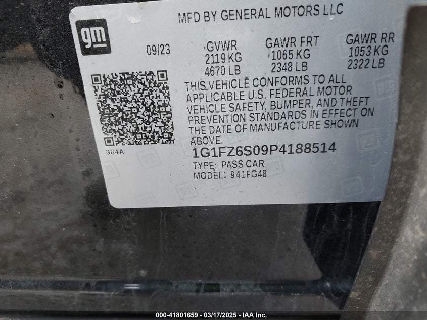 2023 CHEVROLET BOLT EUV VIN: 1G1FZ6S09P4188514