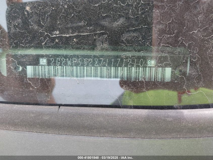2007 Pontiac Grand Prix VIN: 2G2WP552871171210 Lot: 41801848