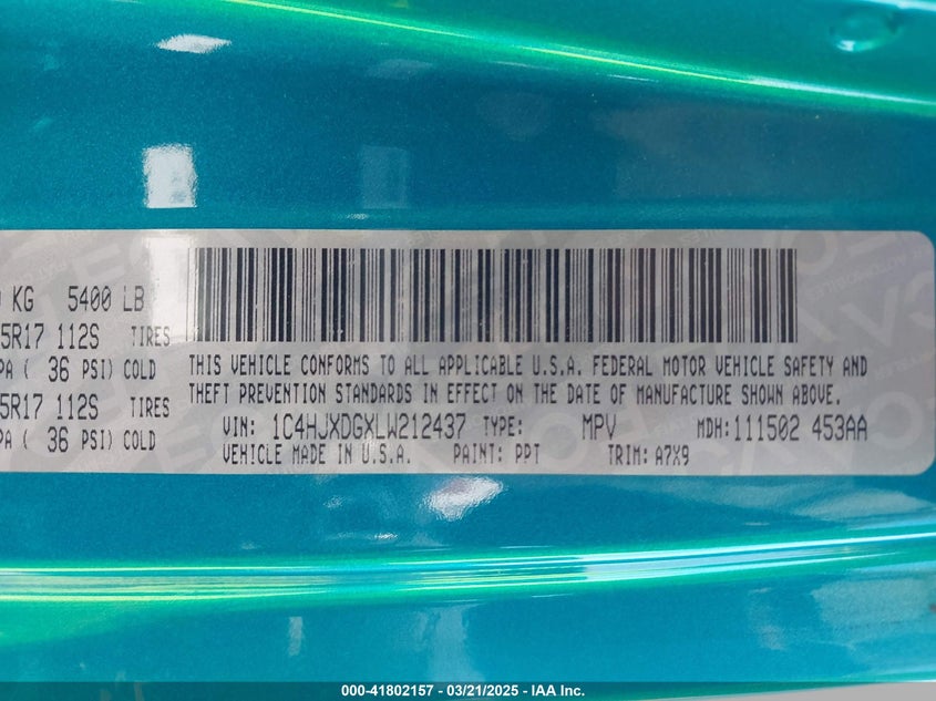 2020 JEEP WRANGLER UNLIMITED SPORT S 4X4 - 1C4HJXDGXLW212437