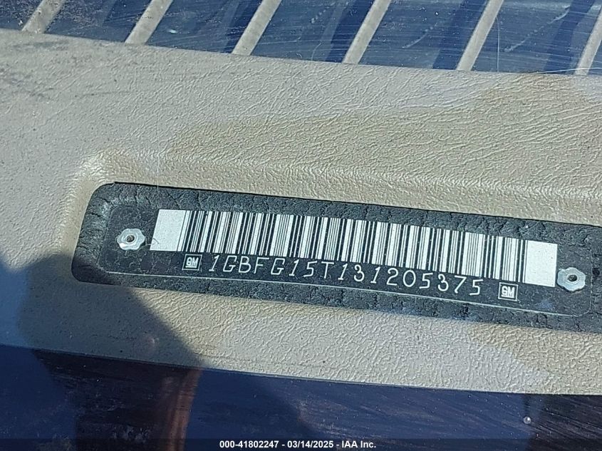 2003 Chevrolet Express Upfitter VIN: 1GBFG15T131205375 Lot: 41802247