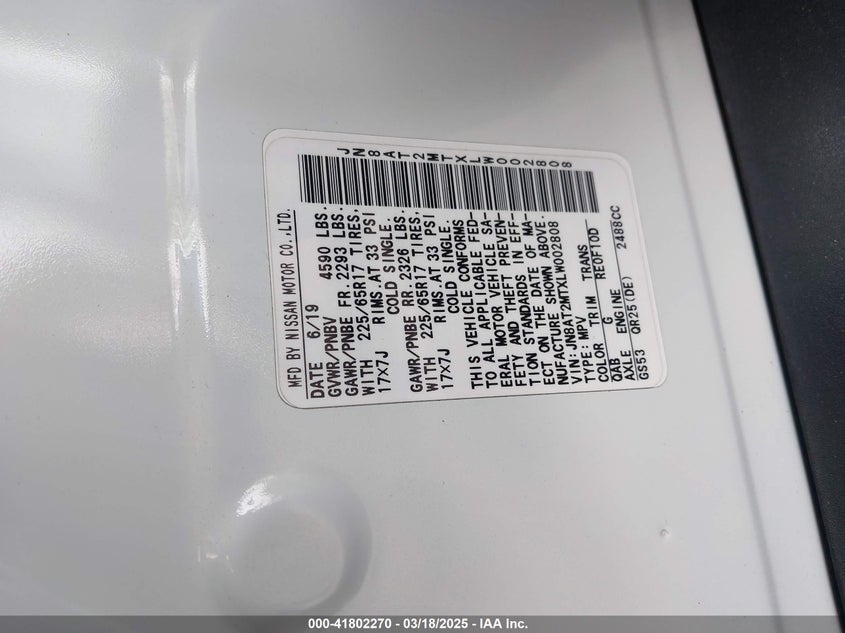 2020 NISSAN ROGUE SV FWD - JN8AT2MTXLW002808