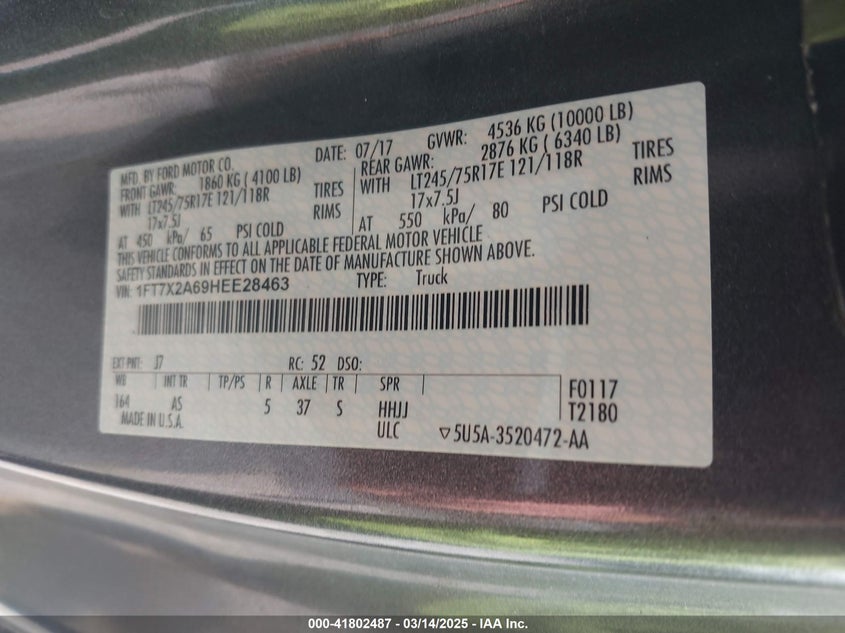2017 FORD F-250 XL - 1FT7X2A69HEE28463