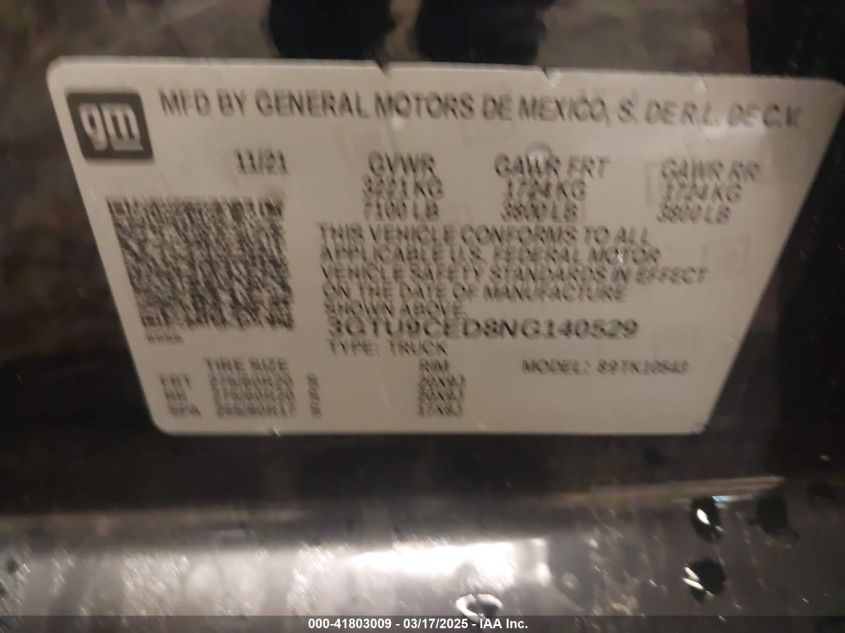 2022 GMC Sierra 1500 Limited - 3GTU9CED8NG140529