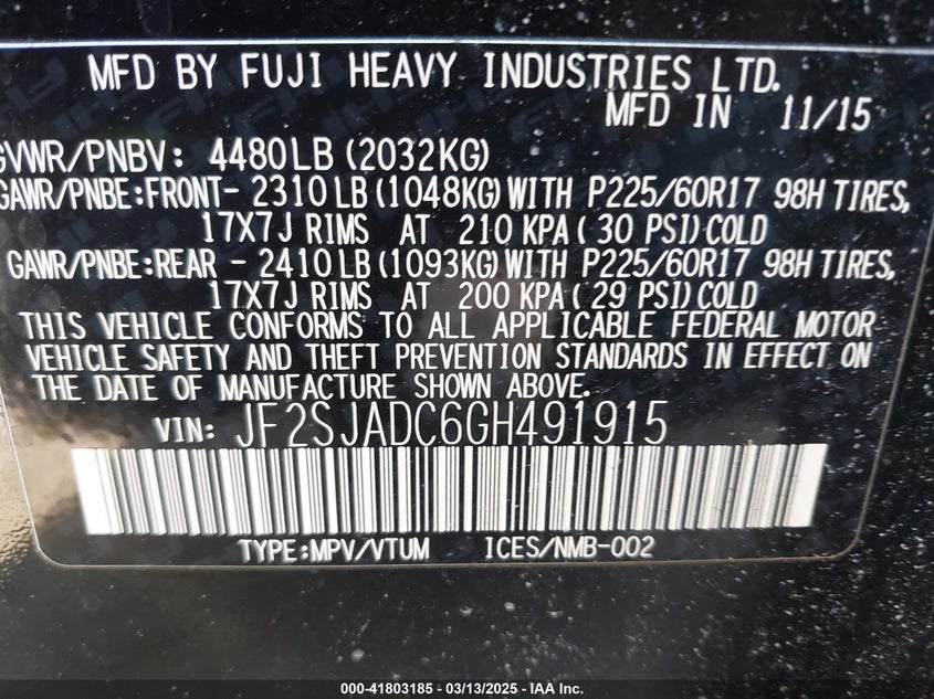 2016 SUBARU FORESTER 2.5I PREMIUM - JF2SJADC6GH491915