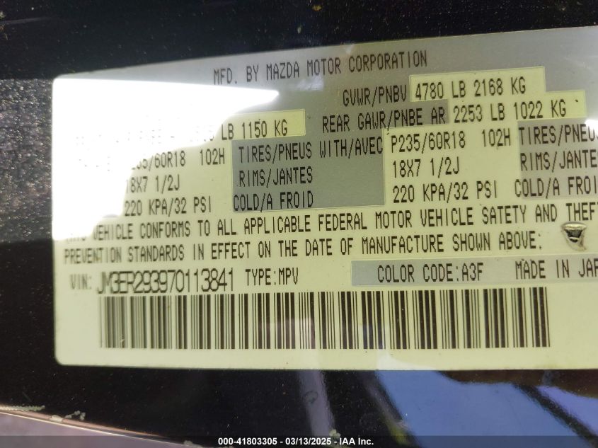 2007 Mazda Cx-7 Grand Touring VIN: JM3ER293970113841 Lot: 41803305