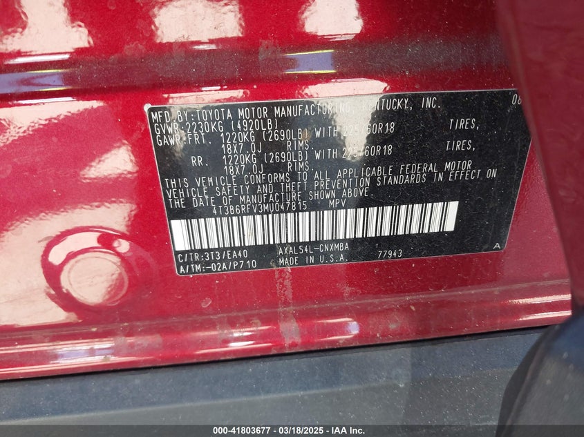 2021 TOYOTA RAV4 HYBRID XLE PREMIUM - 4T3B6RFV3MU047815