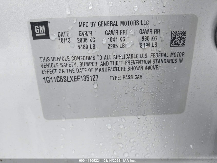 2014 CHEVROLET MALIBU VIN: 1G11C5SLXEF135127