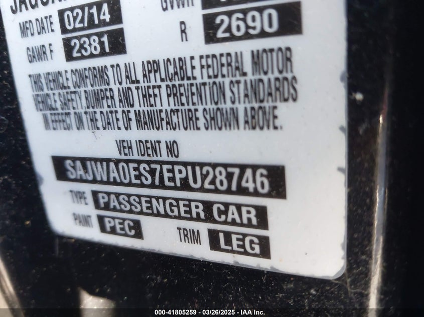 2014 JAGUAR XF VIN: SAJWA0ES7EPU28746