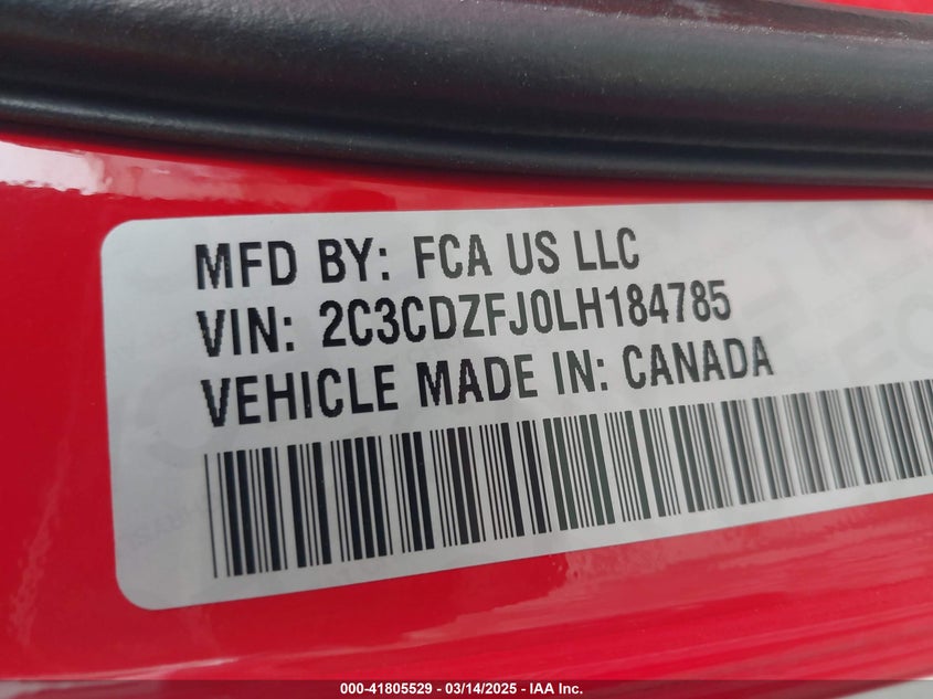 2020 DODGE CHALLENGER VIN: 2C3CDZFJ0LH184785