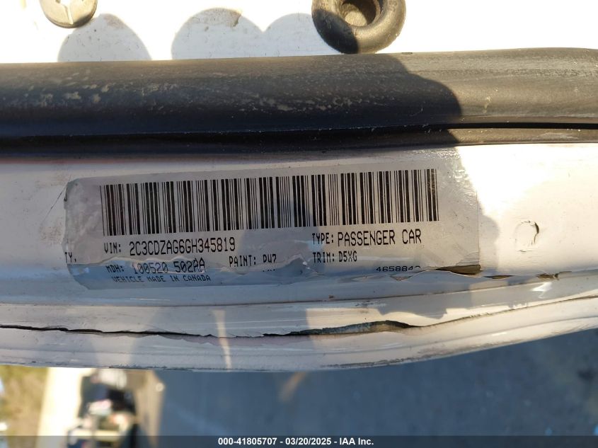 2016 Dodge Challenger Sxt VIN: 2C3CDZAG6GH345819 Lot: 41805707