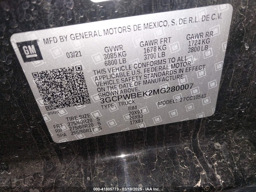 2021 CHEVROLET SILVERADO VIN: 3GCPWBEK2MG280007