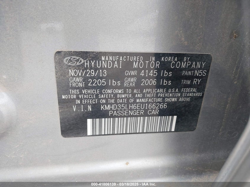 2014 HYUNDAI ELANTRA GT VIN: KMHD35LH6EU166266