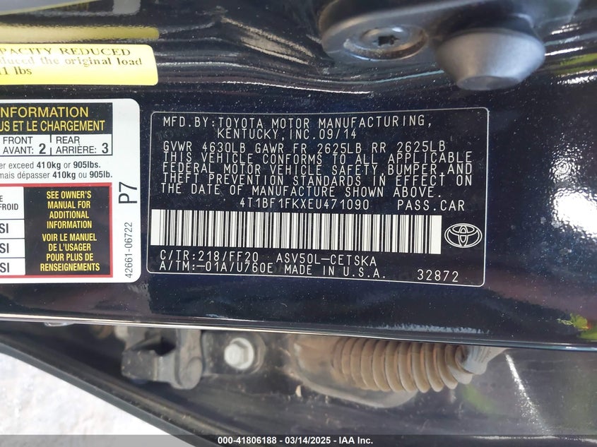 2014 TOYOTA CAMRY VIN: 4T1BF1FKXEU471090