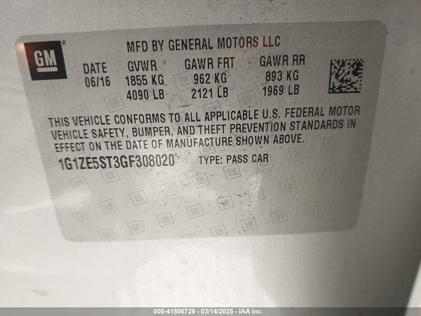 2016 CHEVROLET MALIBU 1LT - 1G1ZE5ST3GF308020