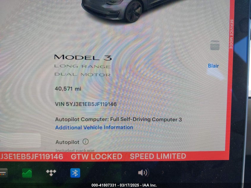 2018 TESLA MODEL 3 VIN: 5YJ3E1EB5JF119146