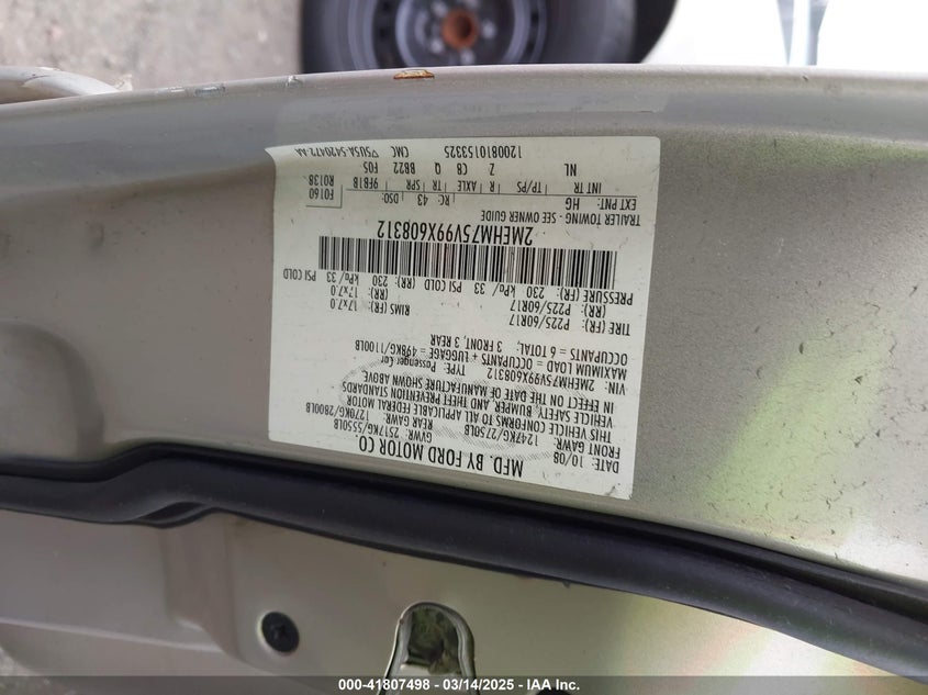 2009 MERCURY GRAND MARQUIS VIN: 2MEHM75V99X608312