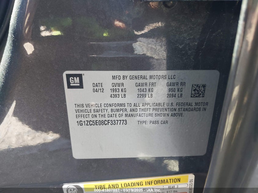 2012 CHEVROLET MALIBU VIN: 1G1ZC5E08CF337773