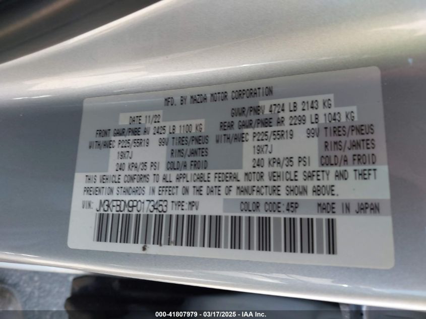 2023 Mazda Cx-5 2.5 S Premium VIN: JM3KFBDM9P0173453 Lot: 41807979