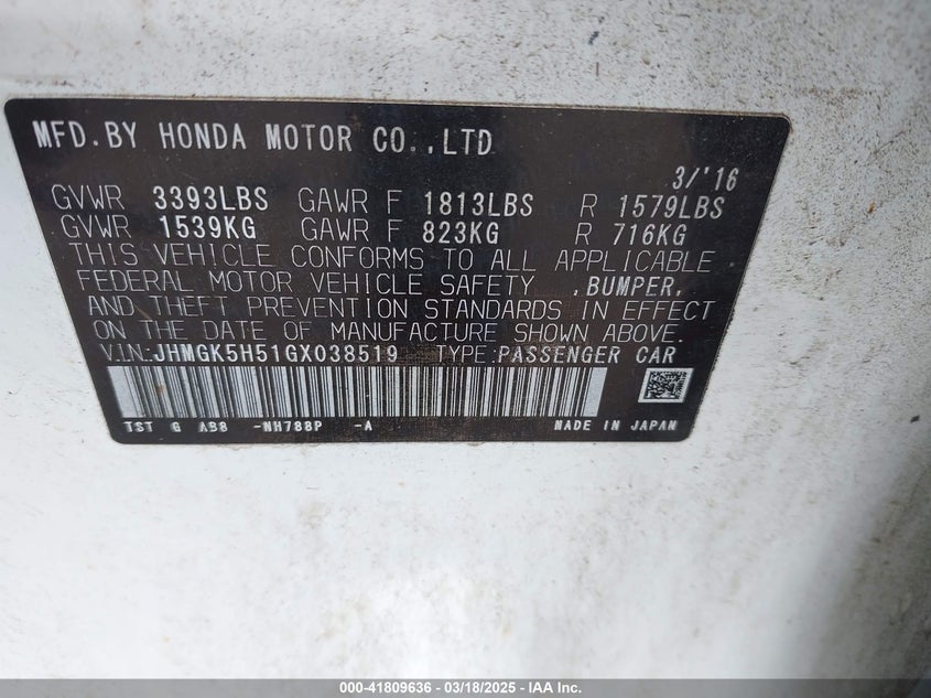2016 HONDA FIT LX - JHMGK5H51GX038519