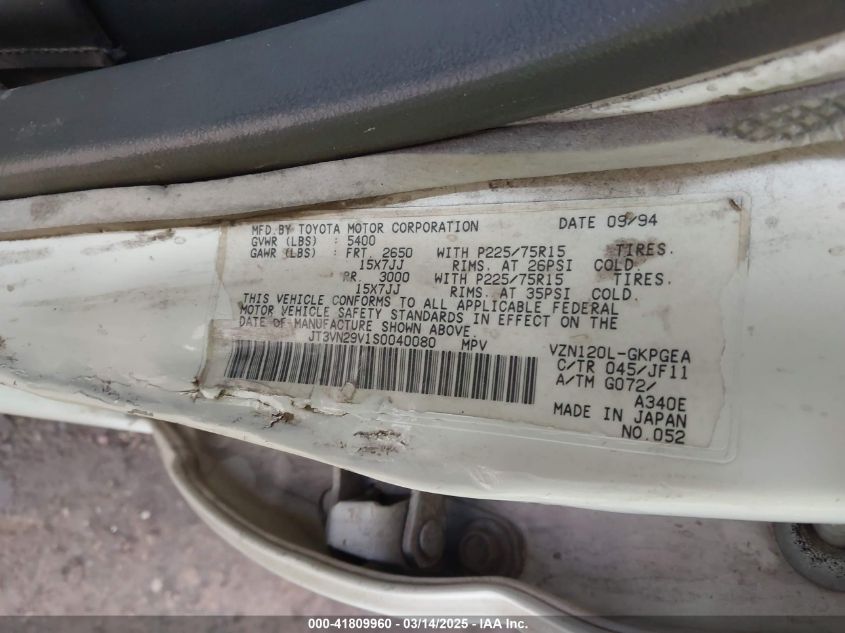 1995 Toyota 4Runner Vn29 Sr5 VIN: JT3VN29V1S0040080 Lot: 41809960